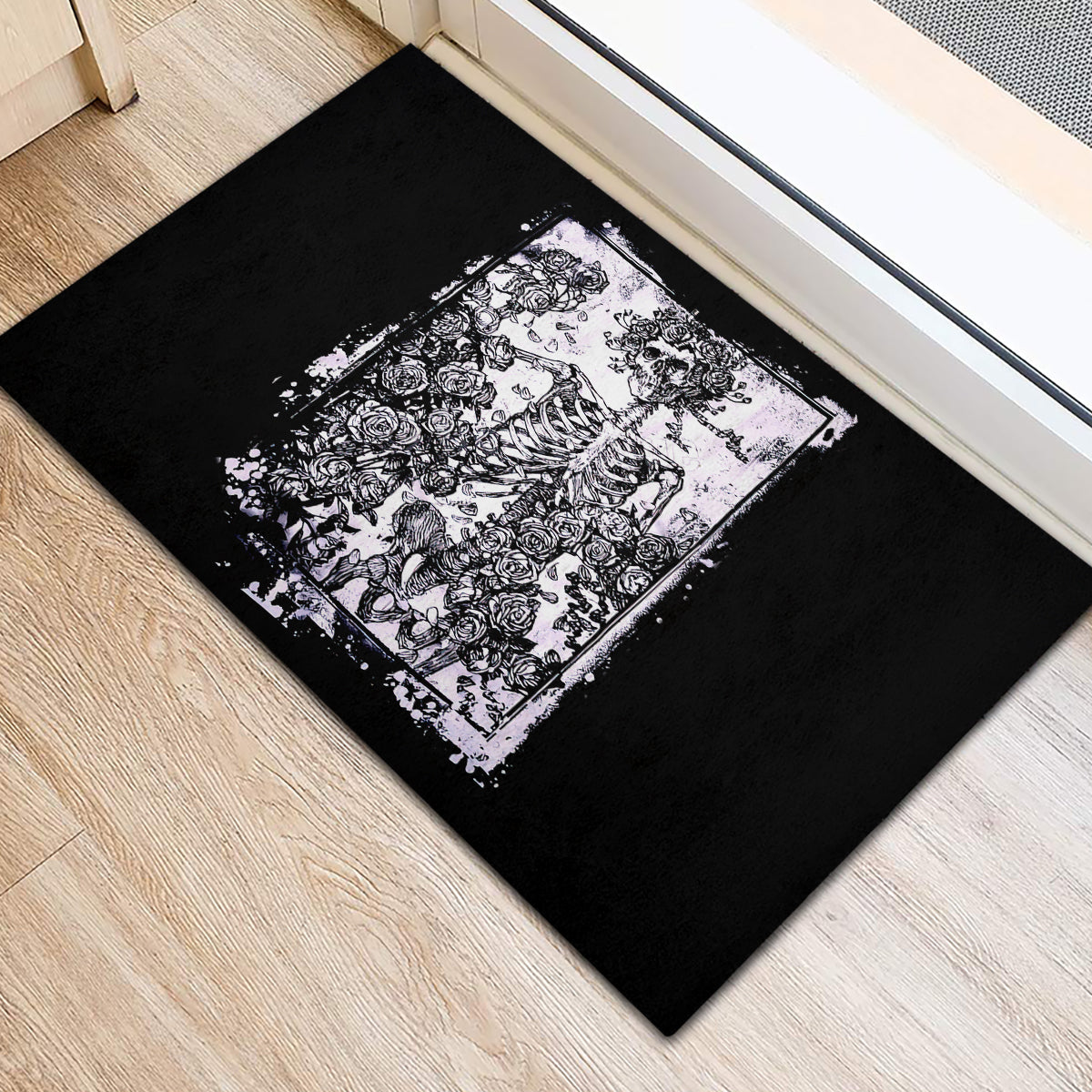 Rose Skull Rubber Doormat White Rose Skull Day Of The Dead - Wonder Print Shop
