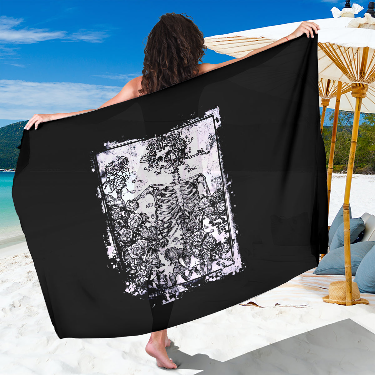 Rose Skull Sarong White Rose Skull Day Of The Dead - Wonder Print Shop