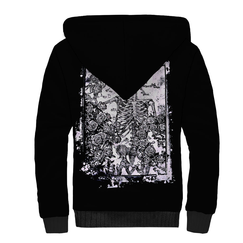 Rose Skull Sherpa Hoodie White Rose Skull Day Of The Dead - Wonder Print Shop