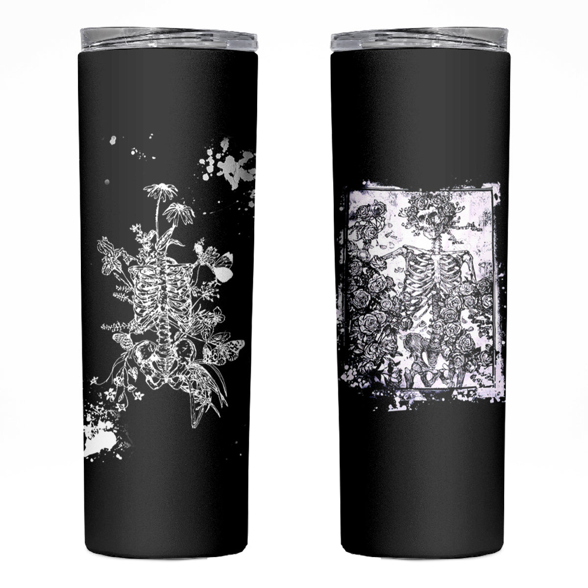 Rose Skull Skinny Tumbler White Rose Skull Day Of The Dead - Wonder Print Shop