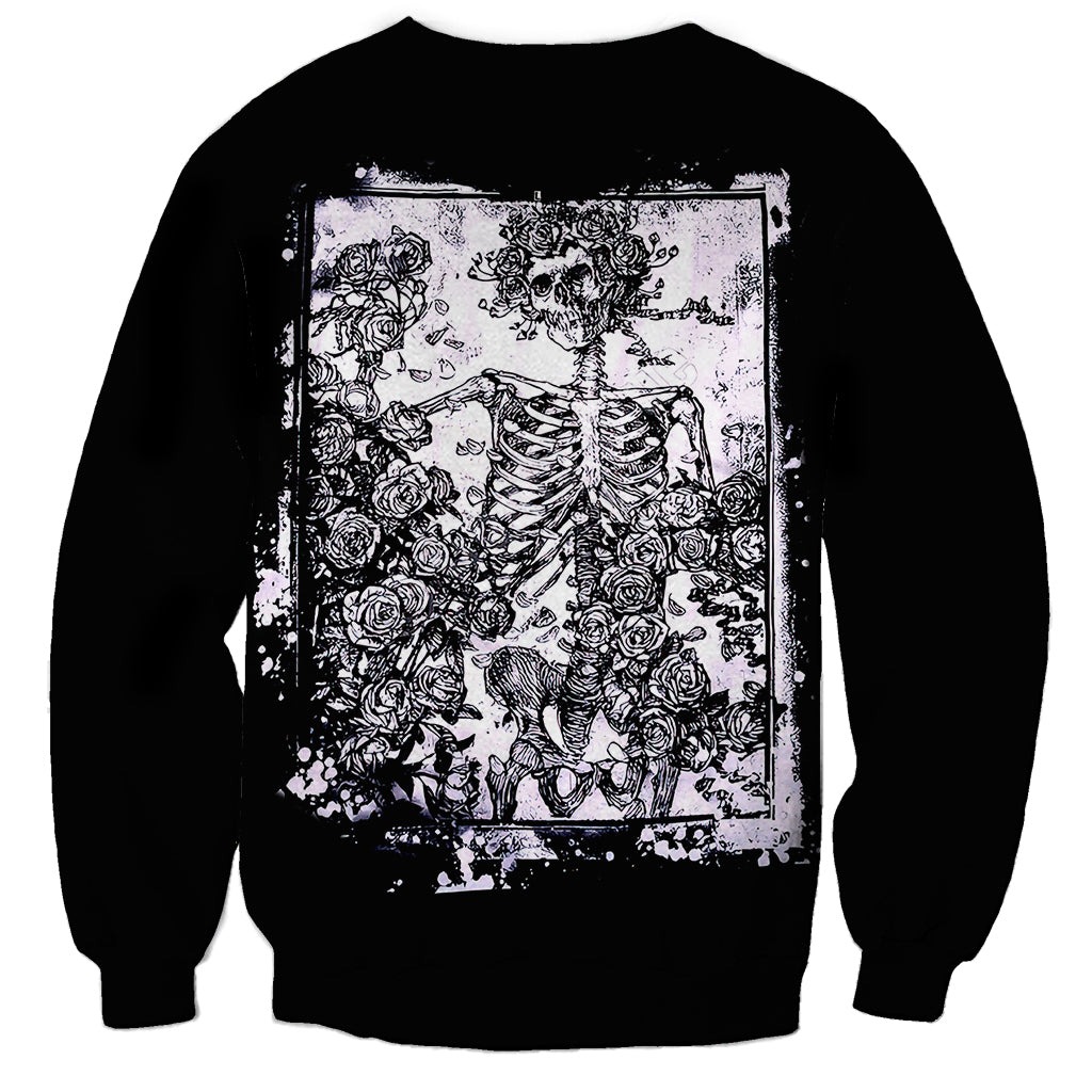 Rose Skull Sweatshirt White Rose Skull Day Of The Dead - Wonder Print Shop