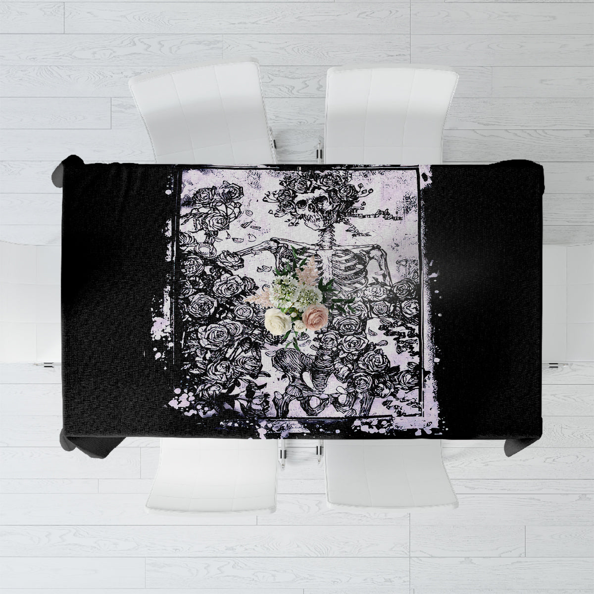 Rose Skull Tablecloth White Rose Skull Day Of The Dead - Wonder Print Shop