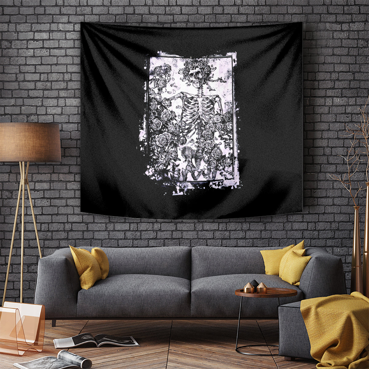 Rose Skull Tapestry White Rose Skull Day Of The Dead - Wonder Print Shop