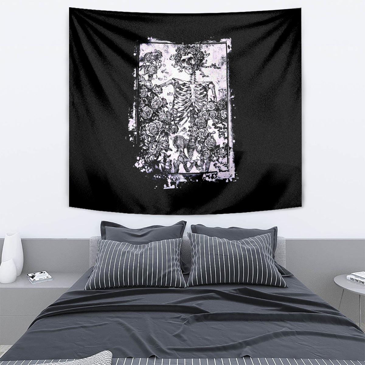 Rose Skull Tapestry White Rose Skull Day Of The Dead - Wonder Print Shop