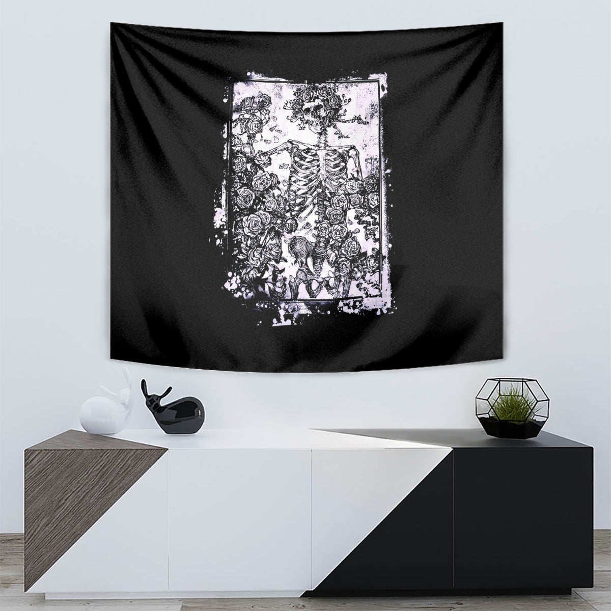Rose Skull Tapestry White Rose Skull Day Of The Dead - Wonder Print Shop