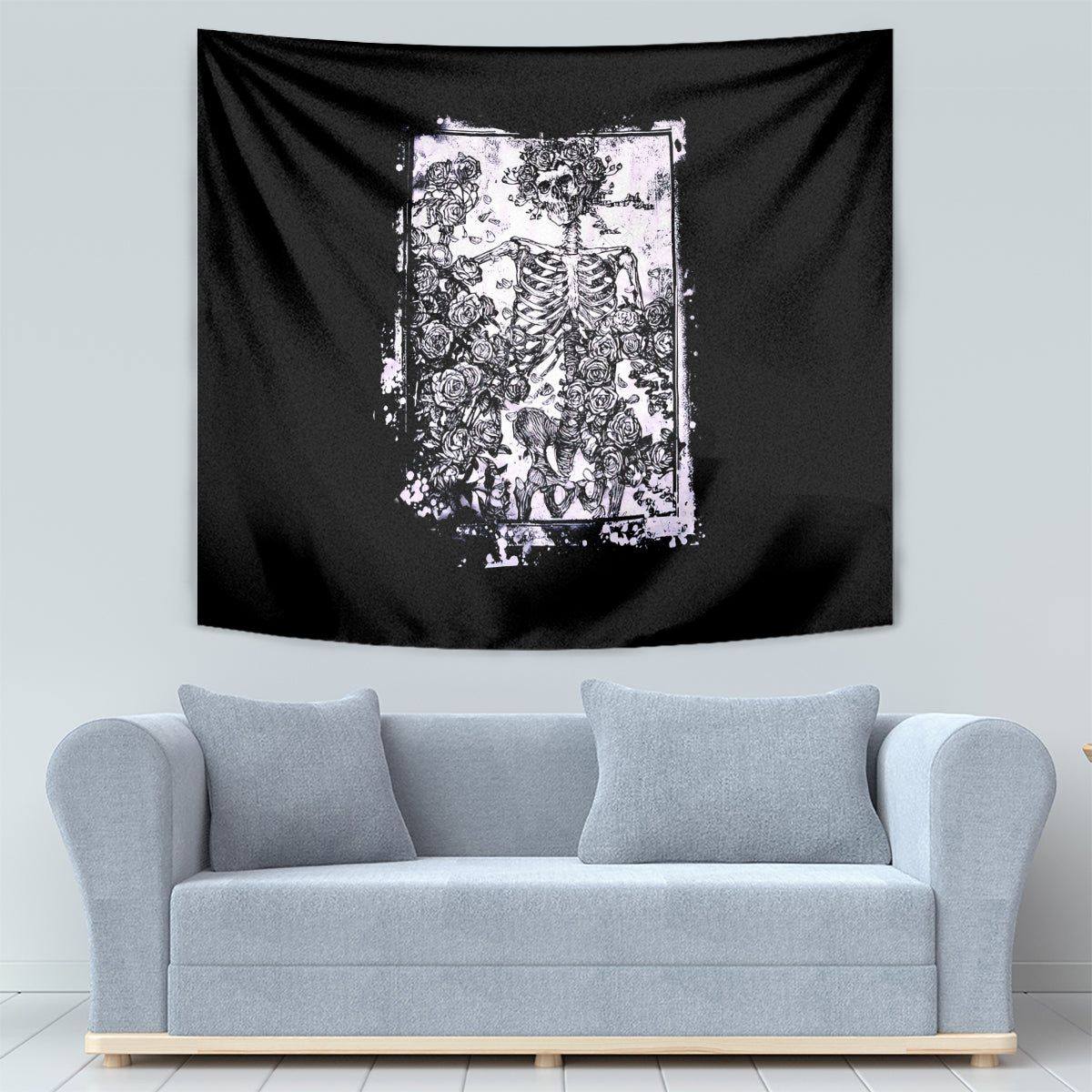 Rose Skull Tapestry White Rose Skull Day Of The Dead - Wonder Print Shop