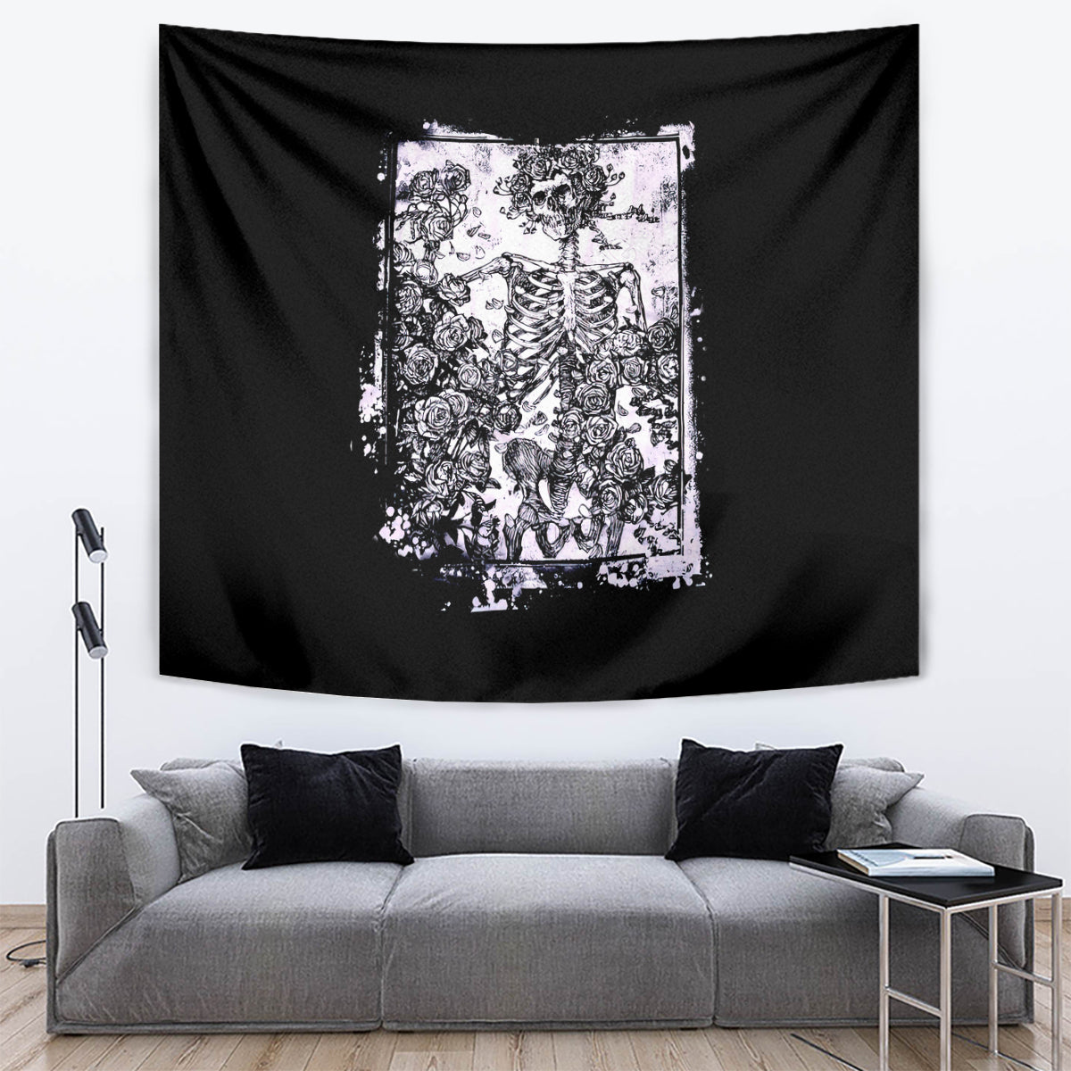 Rose Skull Tapestry White Rose Skull Day Of The Dead - Wonder Print Shop