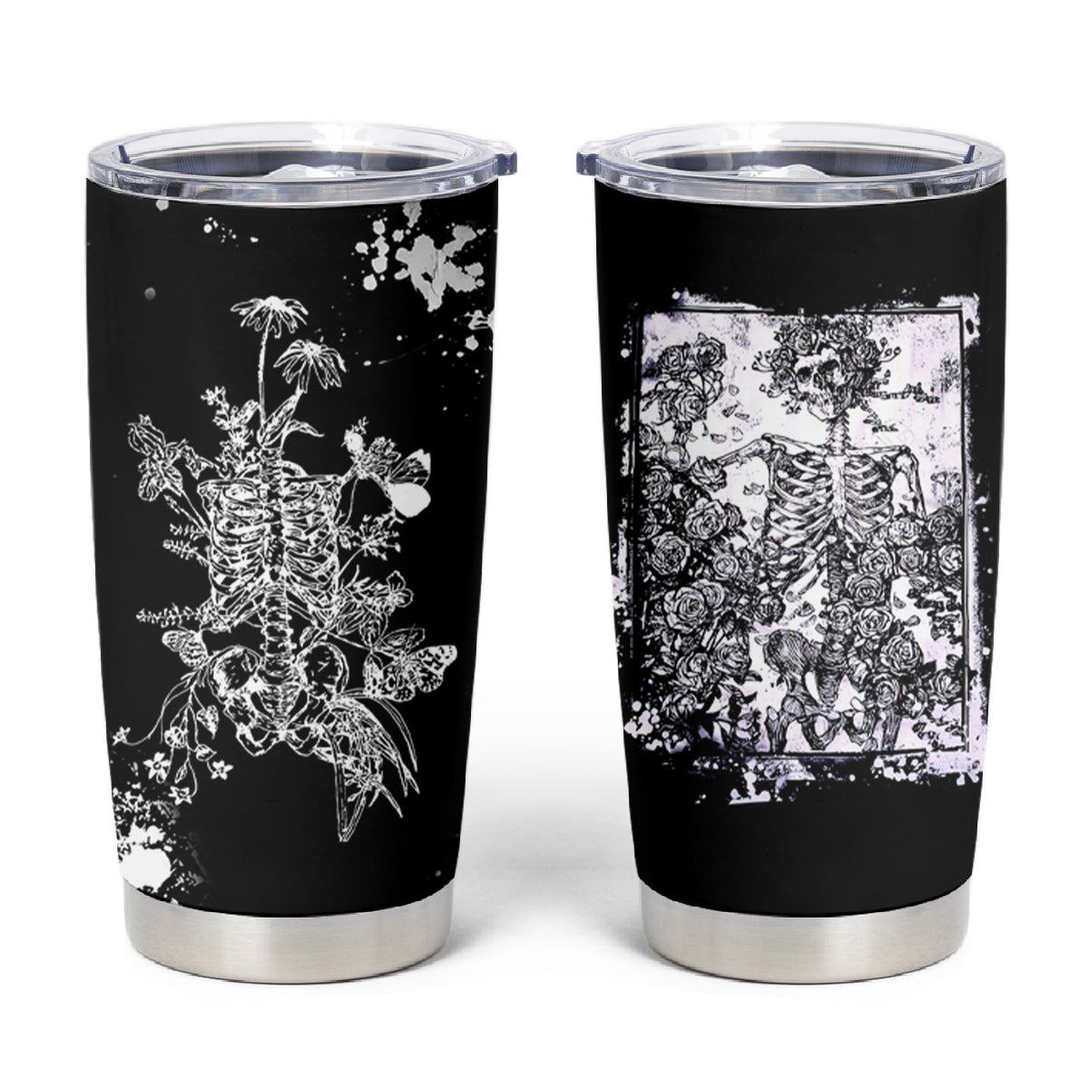 Rose Skull Tumbler Cup White Rose Skull Day Of The Dead - Wonder Print Shop