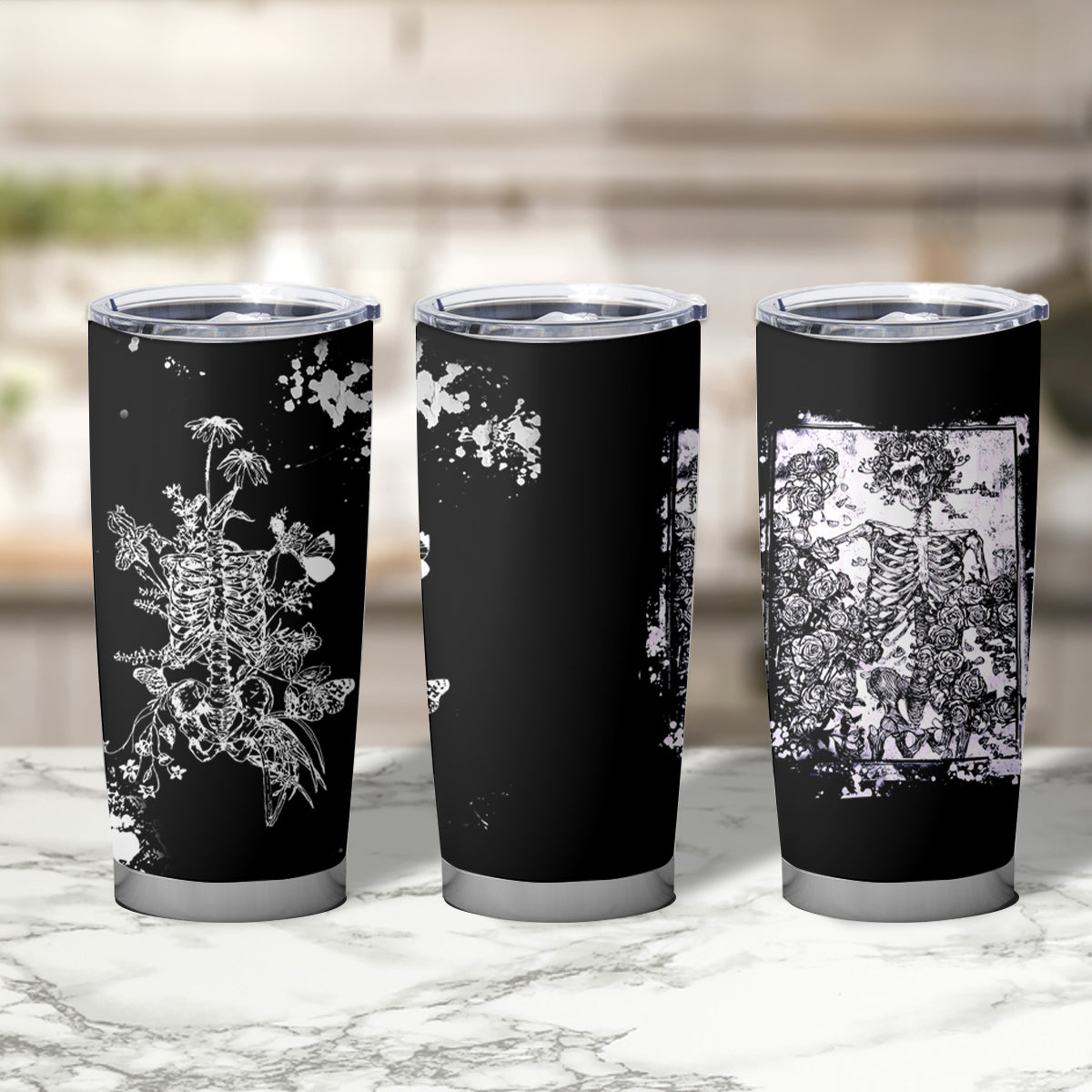 Rose Skull Tumbler Cup White Rose Skull Day Of The Dead - Wonder Print Shop