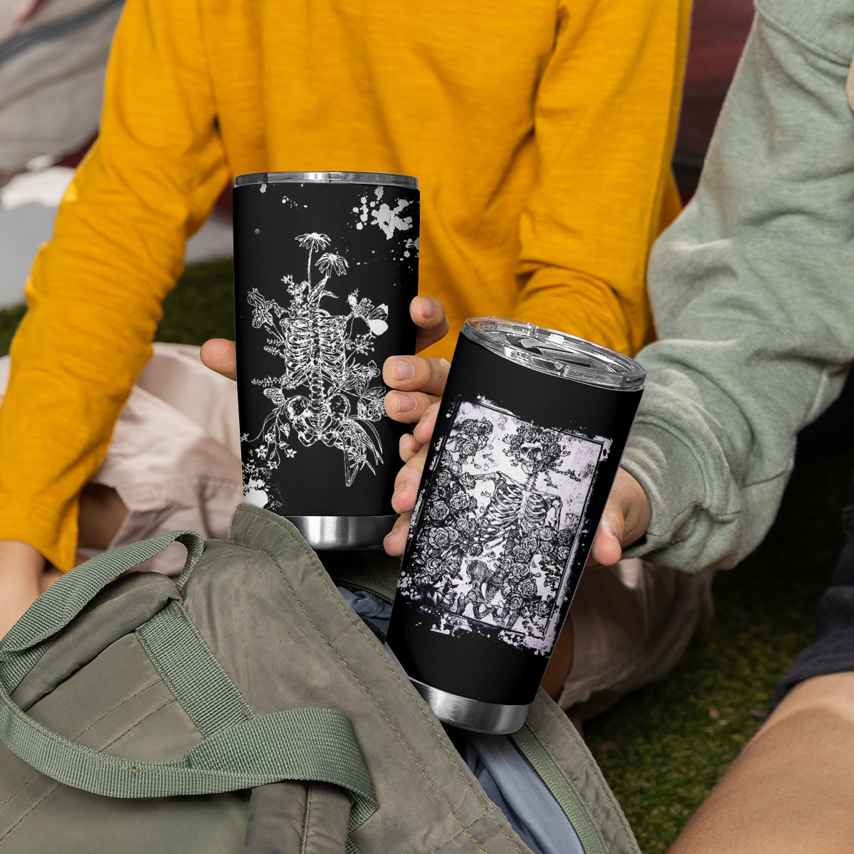 Rose Skull Tumbler Cup White Rose Skull Day Of The Dead - Wonder Print Shop