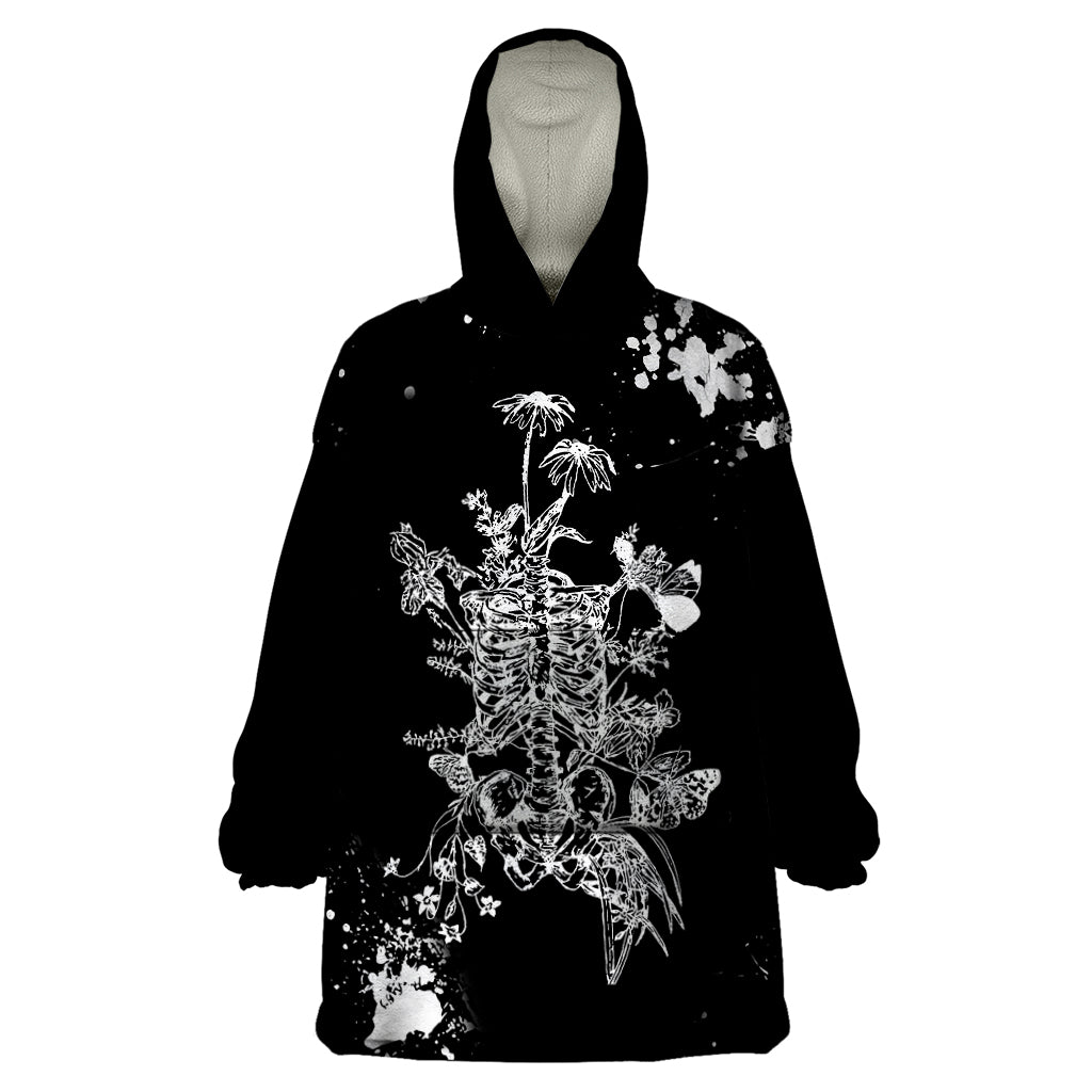 Rose Skull Wearable Blanket Hoodie White Rose Skull Day Of The Dead - Wonder Print Shop