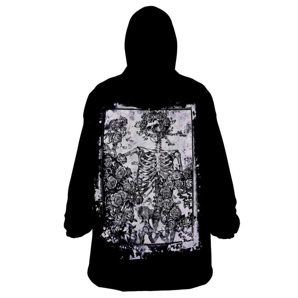 Rose Skull Wearable Blanket Hoodie White Rose Skull Day Of The Dead - Wonder Print Shop