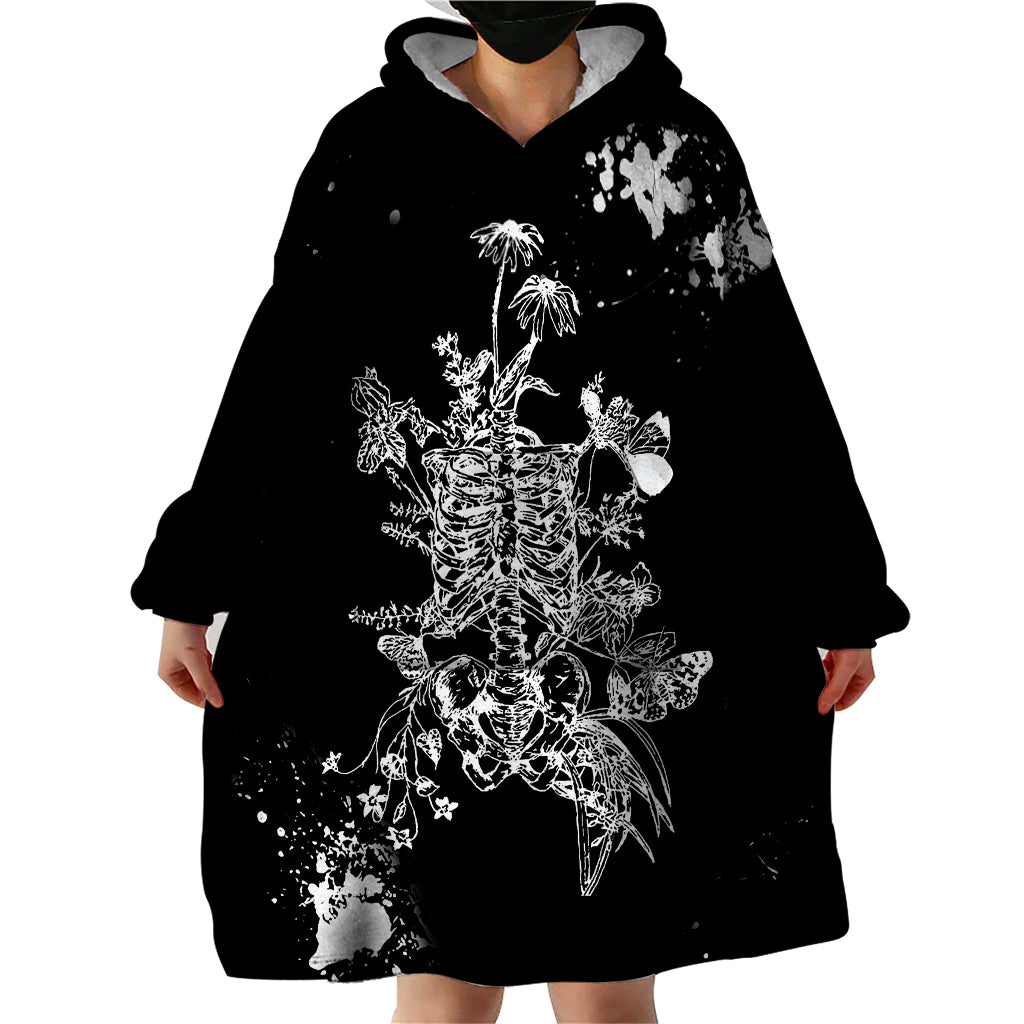 Rose Skull Wearable Blanket Hoodie White Rose Skull Day Of The Dead - Wonder Print Shop