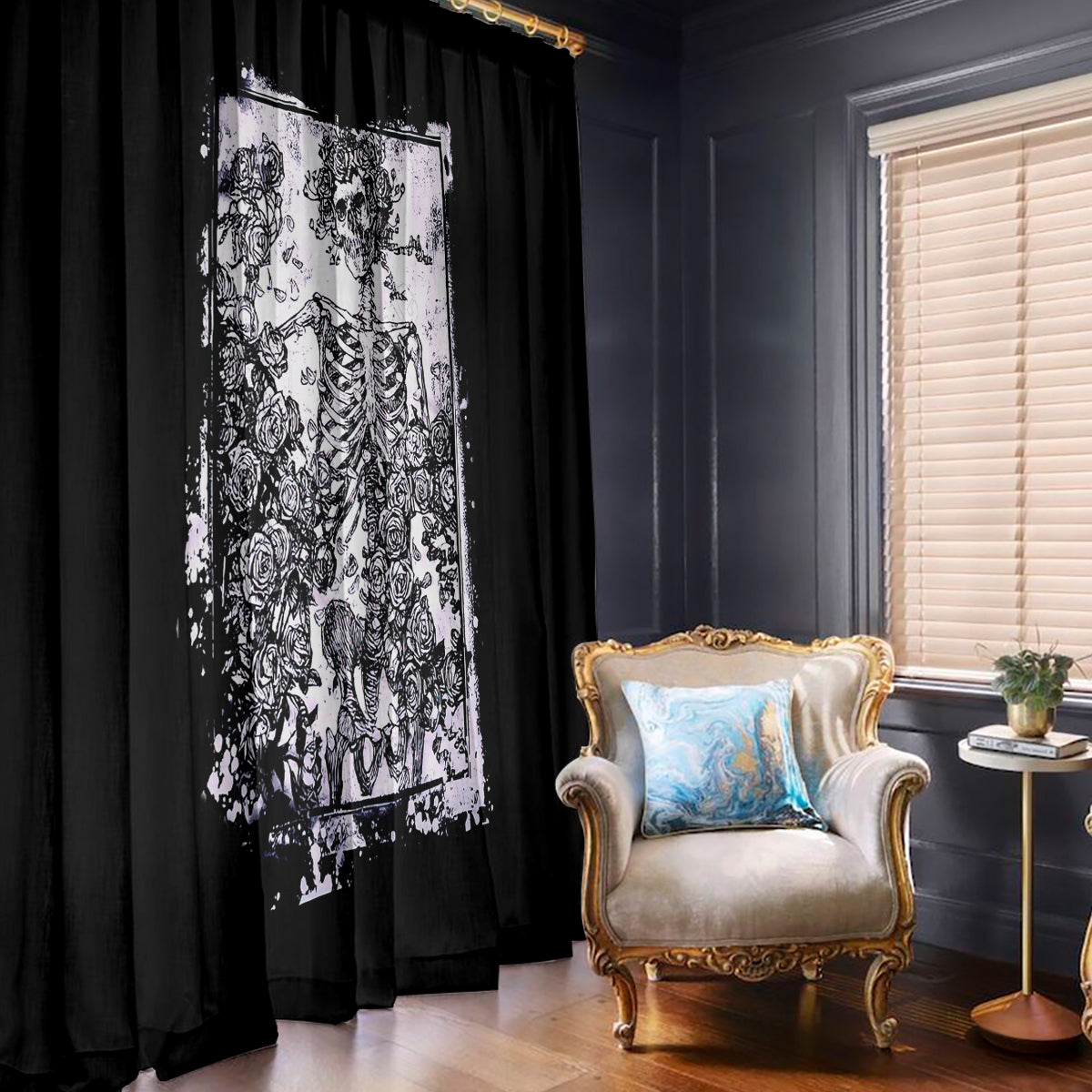 Rose Skull Window Curtain White Rose Skull Day Of The Dead - Wonder Print Shop