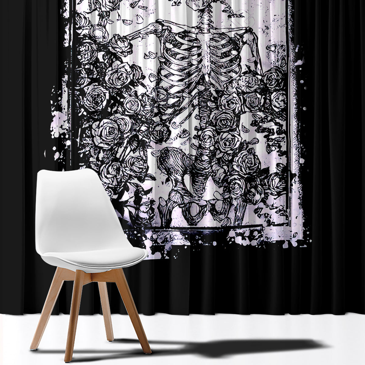 Rose Skull Window Curtain White Rose Skull Day Of The Dead - Wonder Print Shop