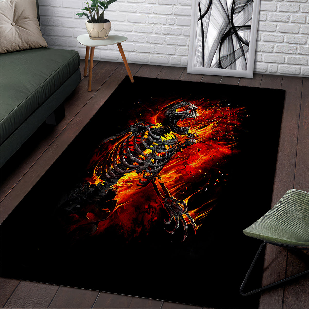 Fire Skull Area Rug Dead Fire Skeleton Scream - Wonder Print Shop