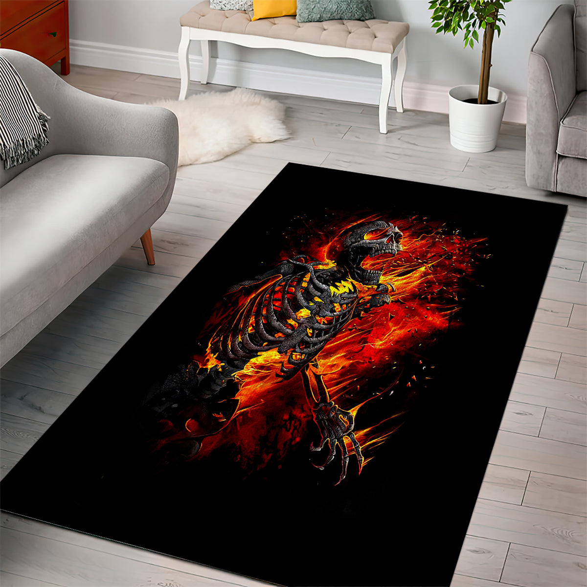 Fire Skull Area Rug Dead Fire Skeleton Scream - Wonder Print Shop