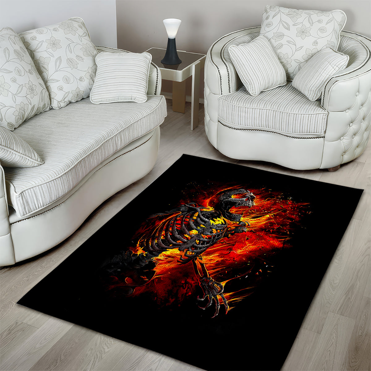 Fire Skull Area Rug Dead Fire Skeleton Scream - Wonder Print Shop
