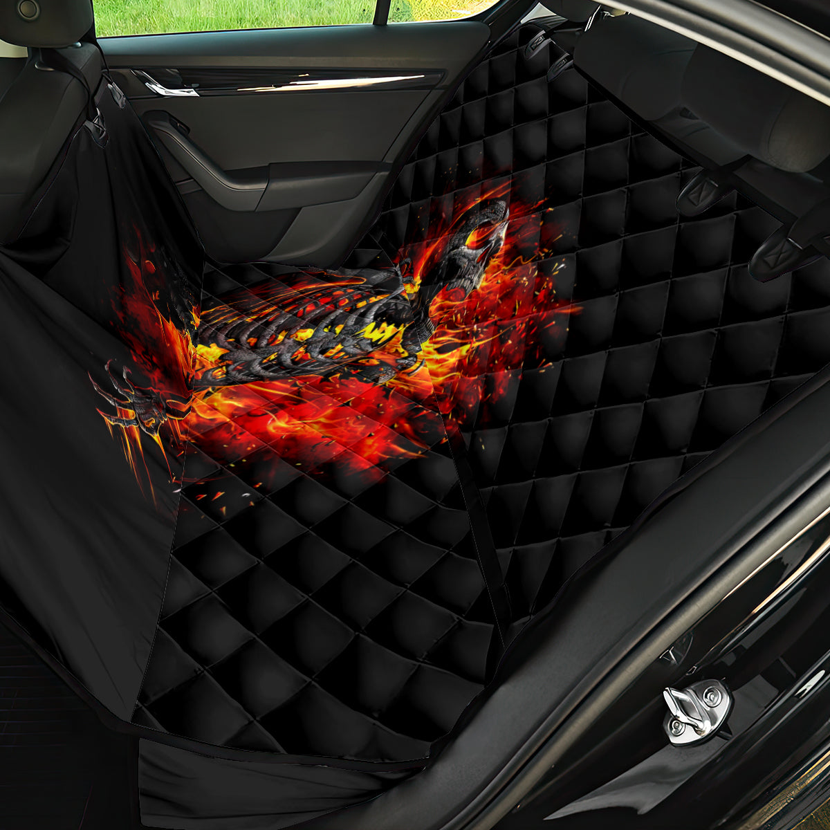 Fire Skull Back Car Seat Cover Dead Fire Skeleton Scream - Wonder Print Shop