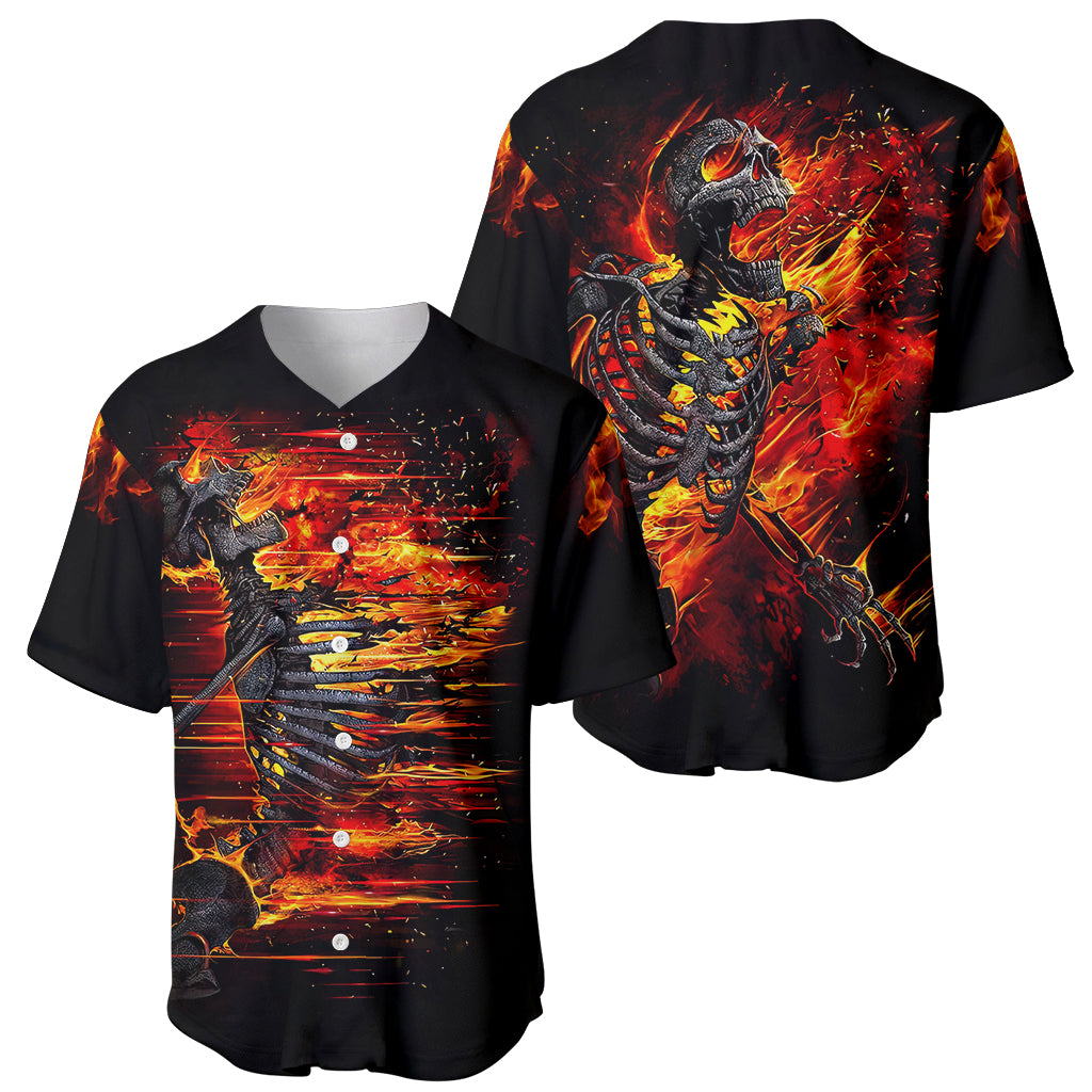 Fire Skull Baseball Jersey Dead Fire Skeleton Scream - Wonder Print Shop