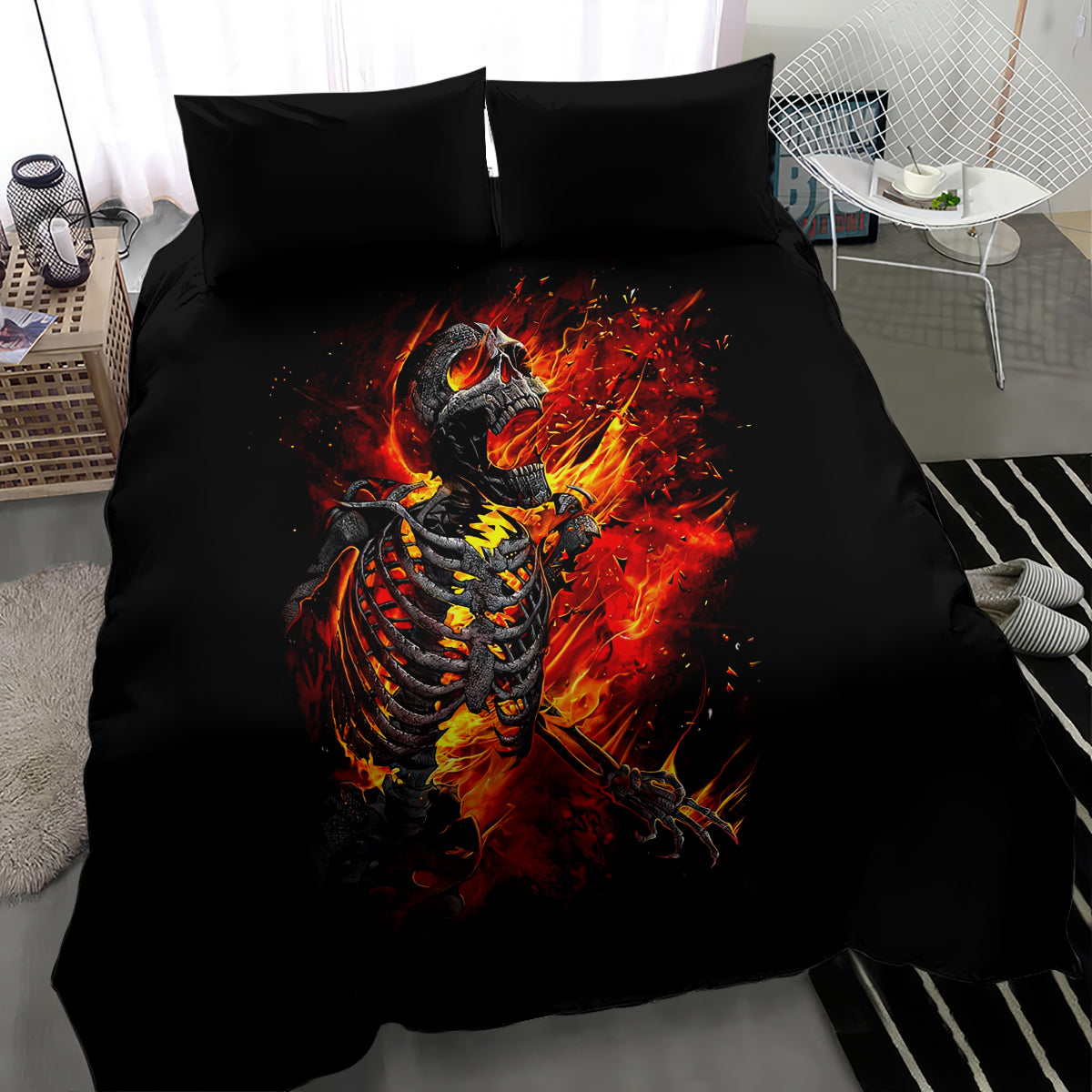Fire Skull Bedding Set Dead Fire Skeleton Scream - Wonder Print Shop