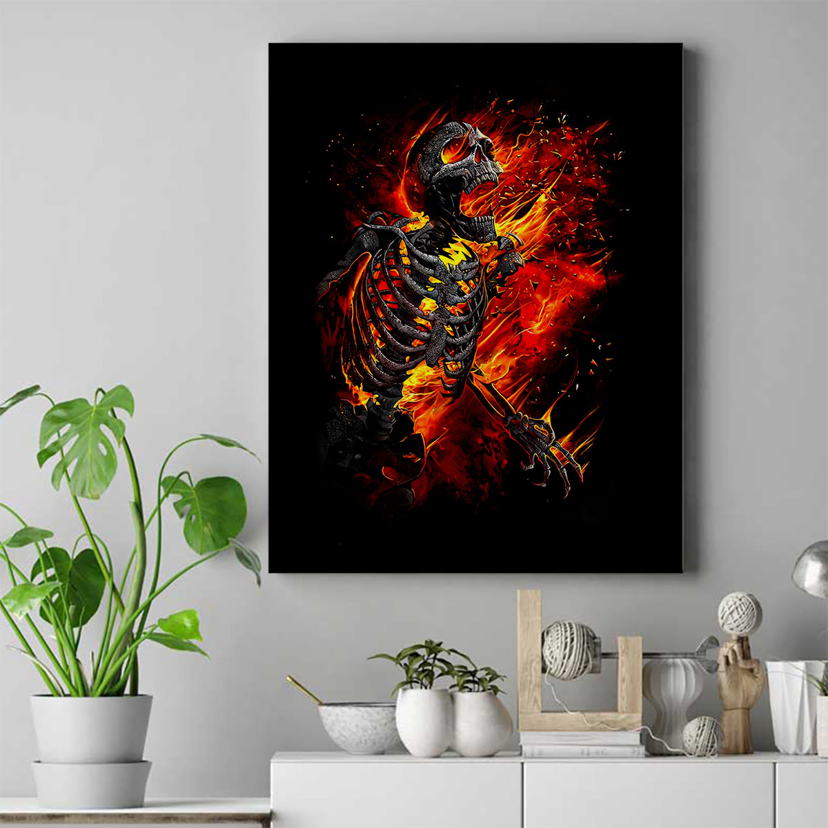 Fire Skull Canvas Wall Art Dead Fire Skeleton Scream - Wonder Print Shop
