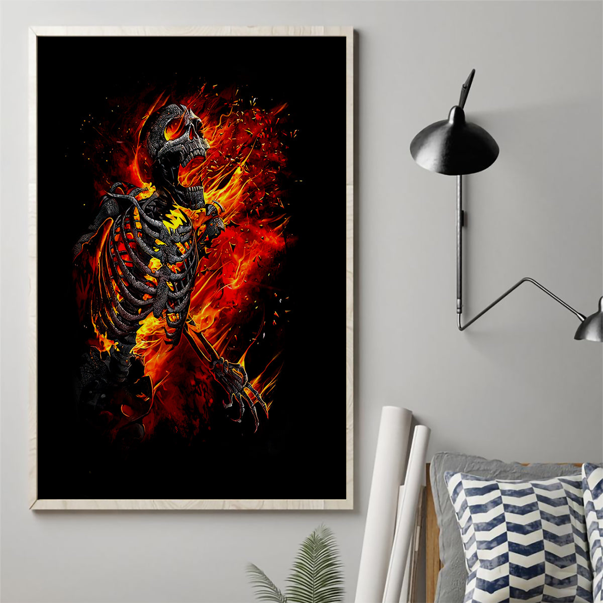 Fire Skull Canvas Wall Art Dead Fire Skeleton Scream - Wonder Print Shop