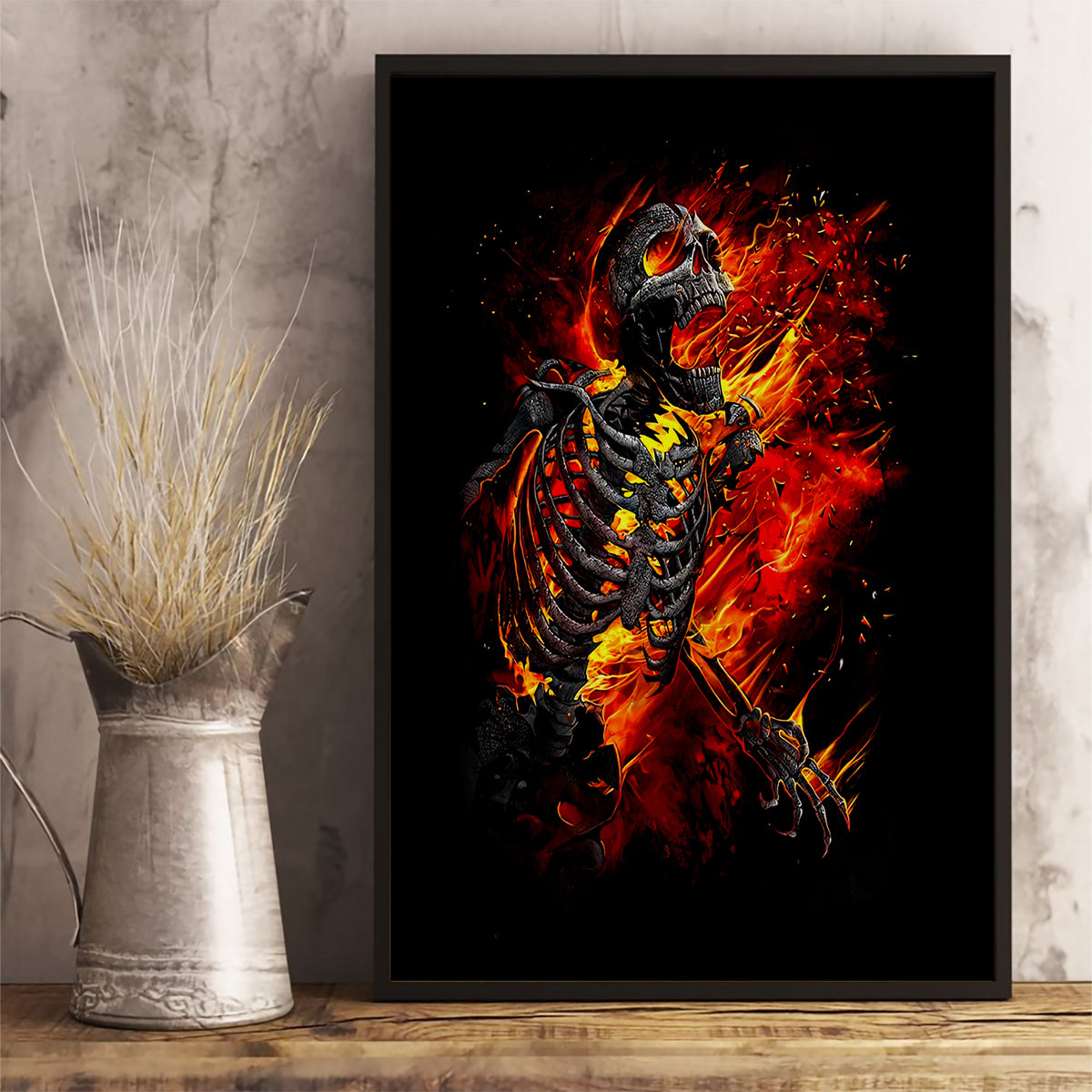 Fire Skull Canvas Wall Art Dead Fire Skeleton Scream - Wonder Print Shop