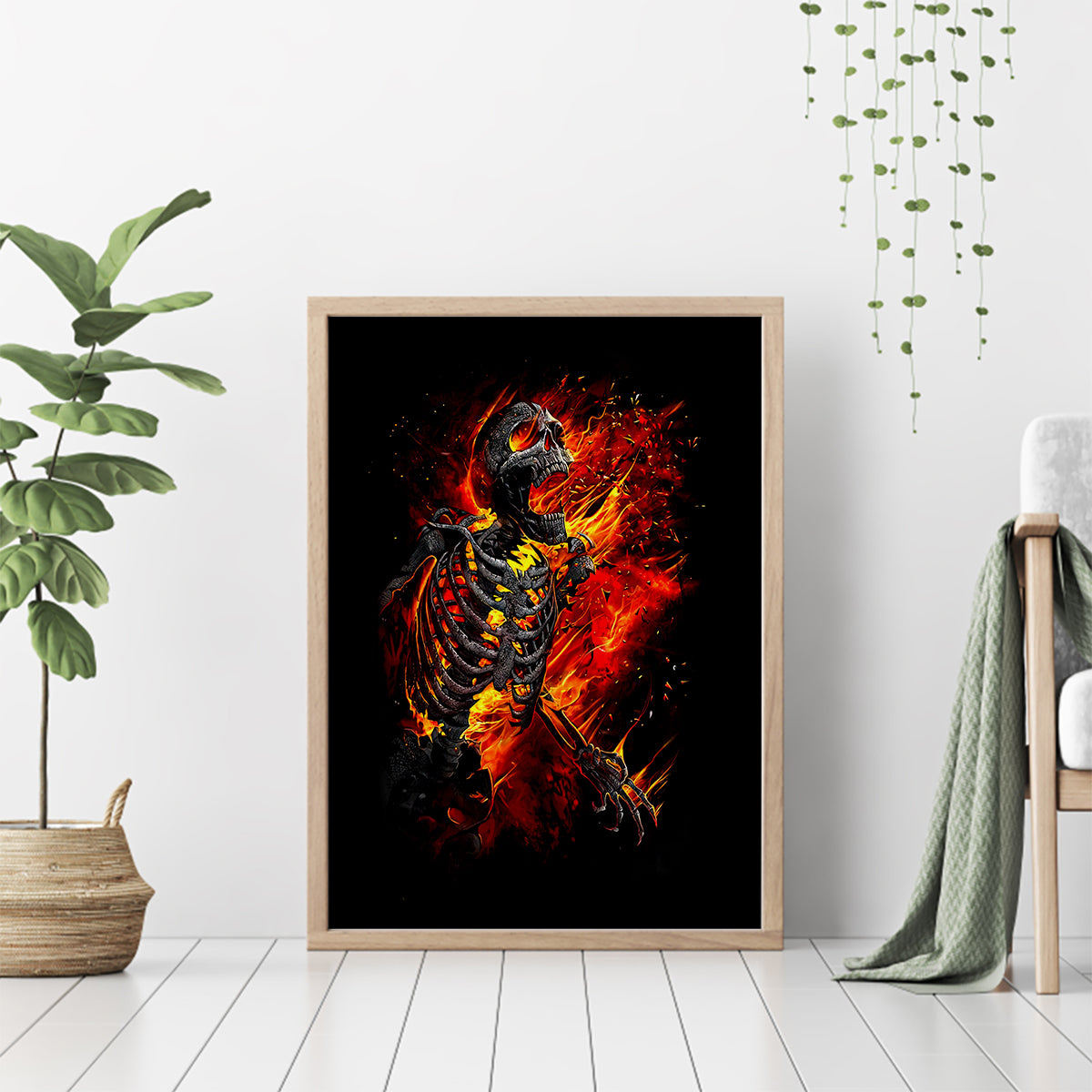 Fire Skull Canvas Wall Art Dead Fire Skeleton Scream - Wonder Print Shop