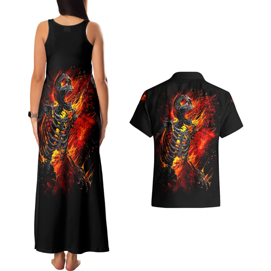 Fire Skull Couples Matching Tank Maxi Dress and Hawaiian Shirt Dead Fire Skeleton Scream - Wonder Print Shop