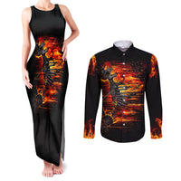Fire Skull Couples Matching Tank Maxi Dress and Long Sleeve Button Shirts Dead Fire Skeleton Scream - Wonder Print Shop