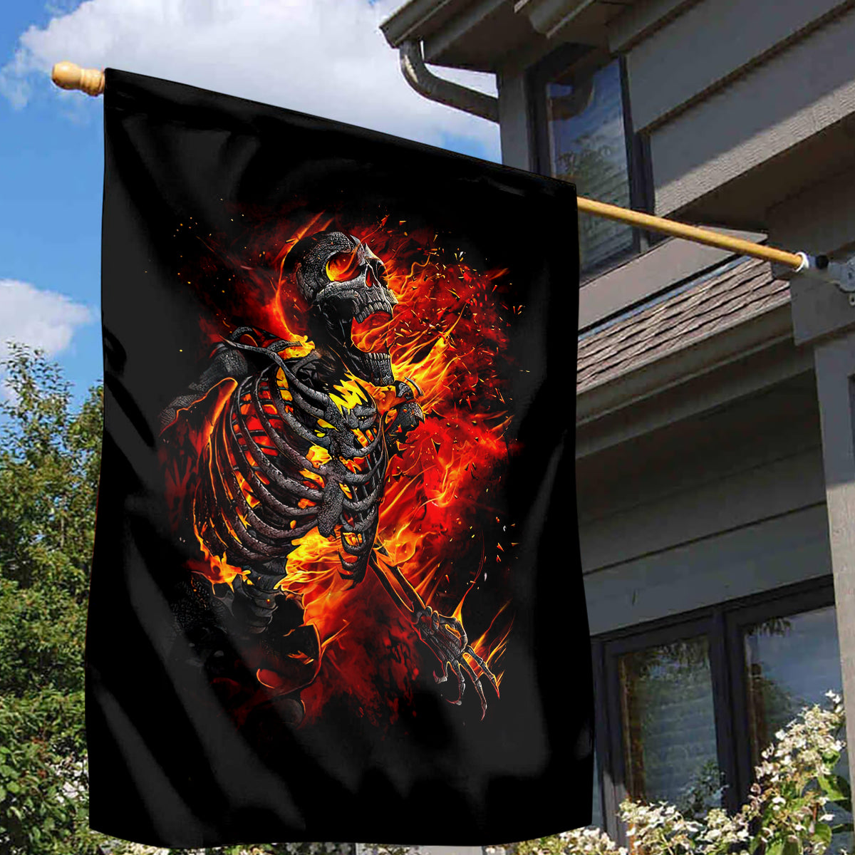 Fire Skull Garden Flag Dead Fire Skeleton Scream - Wonder Print Shop