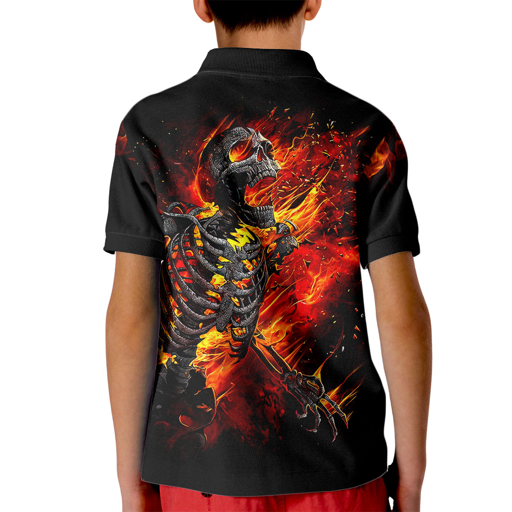 Fire Skull Kid Polo Shirt Dead Fire Skeleton Scream - Wonder Print Shop