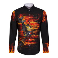 Fire Skull Long Sleeve Button Shirt Dead Fire Skeleton Scream - Wonder Print Shop