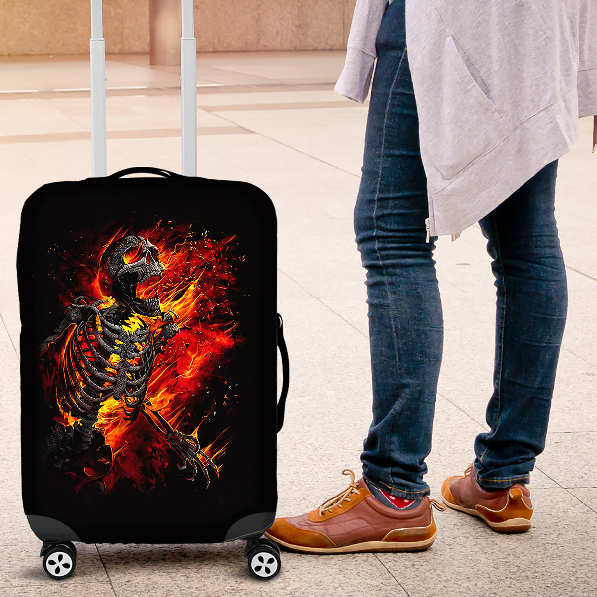 Fire Skull Luggage Cover Dead Fire Skeleton Scream - Wonder Print Shop
