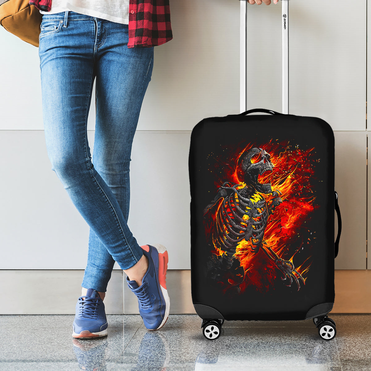 Fire Skull Luggage Cover Dead Fire Skeleton Scream - Wonder Print Shop