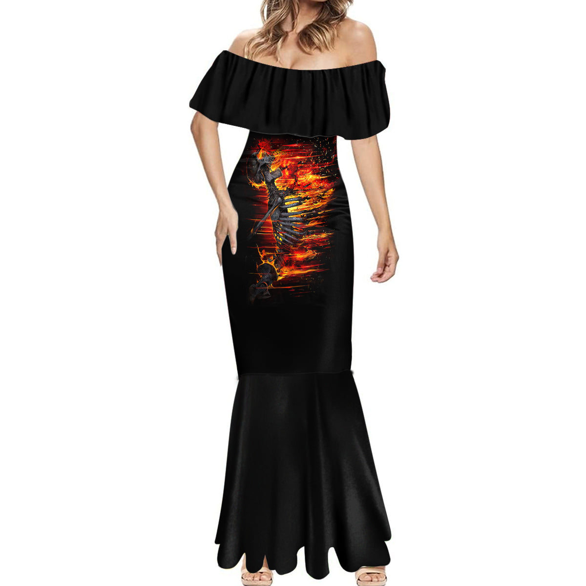 Fire Skull Mermaid Dress Dead Fire Skeleton Scream - Wonder Print Shop
