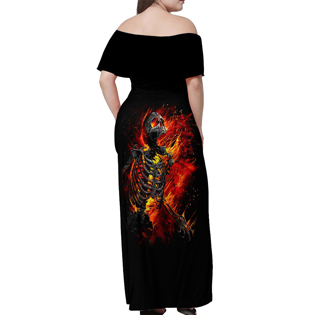 Fire Skull Off Shoulder Maxi Dress Dead Fire Skeleton Scream - Wonder Print Shop