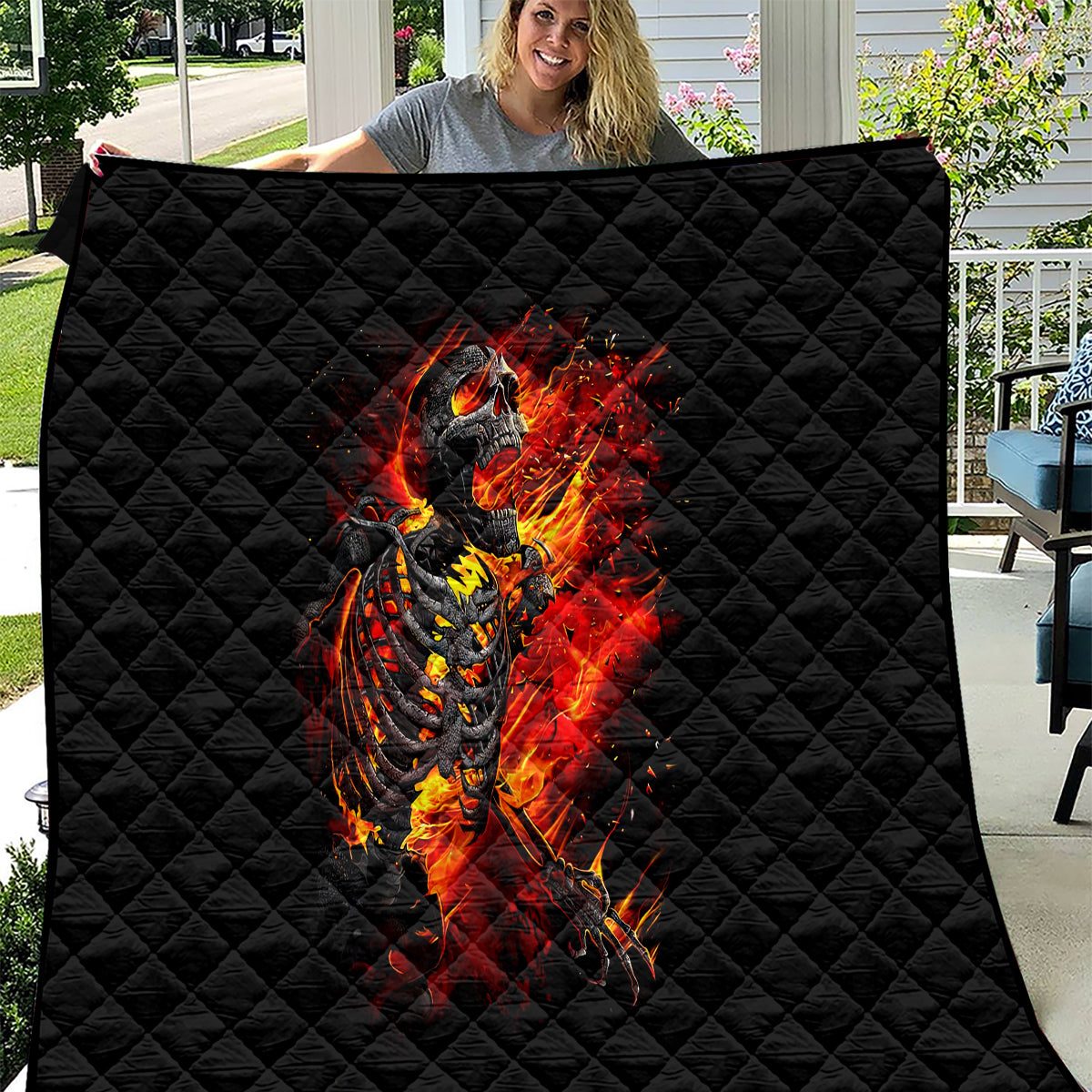 Fire Skull Quilt Dead Fire Skeleton Scream - Wonder Print Shop