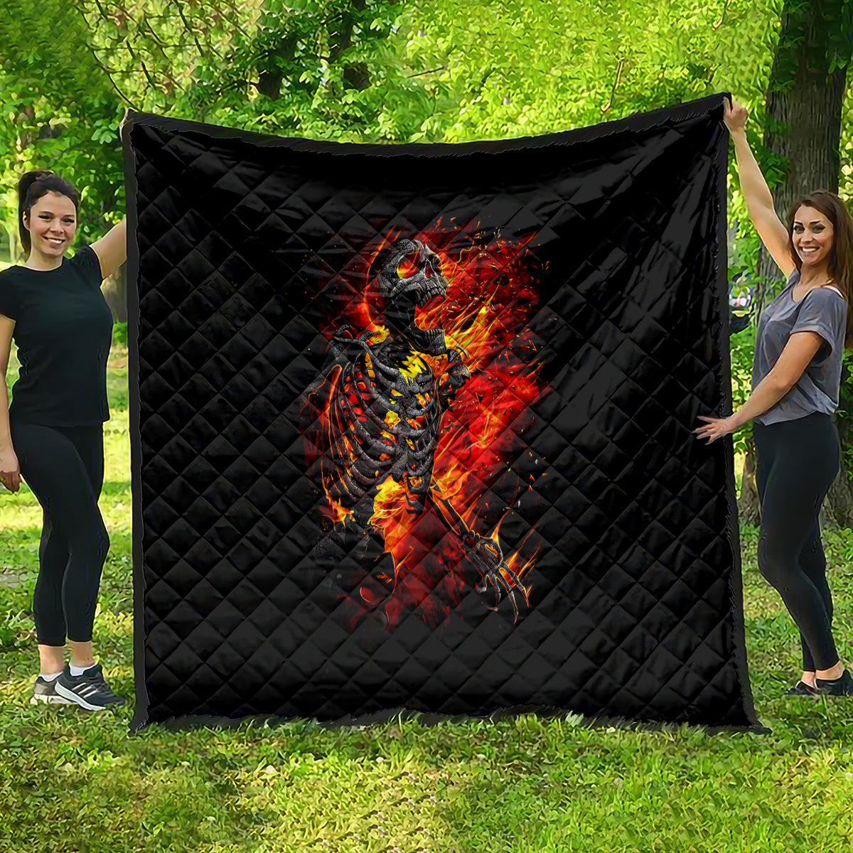 Fire Skull Quilt Dead Fire Skeleton Scream - Wonder Print Shop