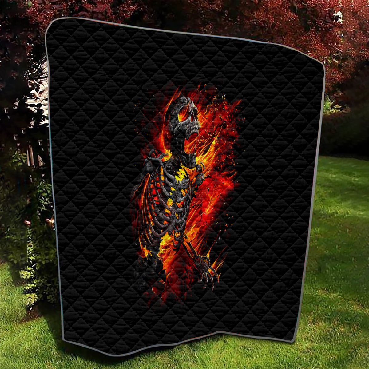 Fire Skull Quilt Dead Fire Skeleton Scream - Wonder Print Shop