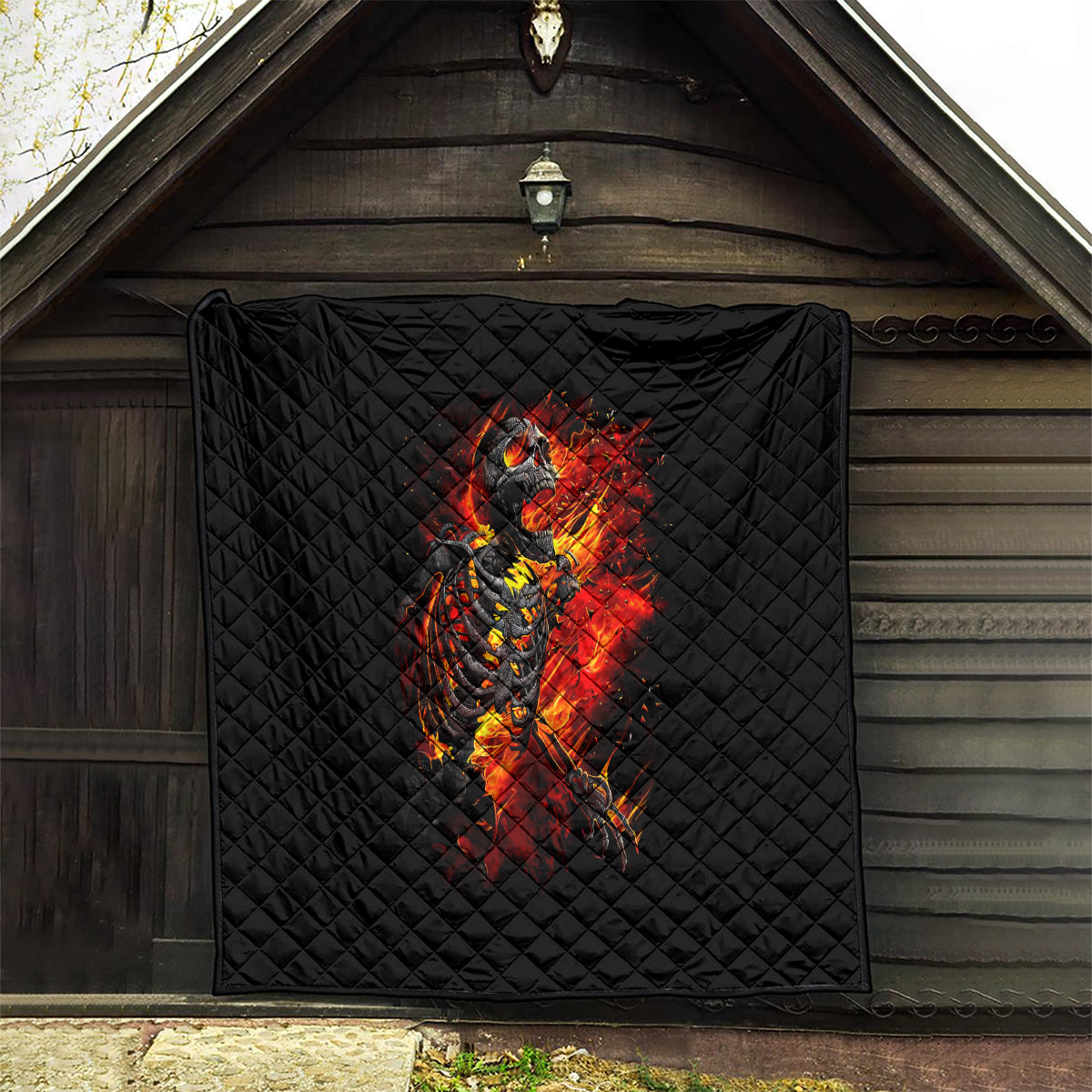 Fire Skull Quilt Dead Fire Skeleton Scream - Wonder Print Shop