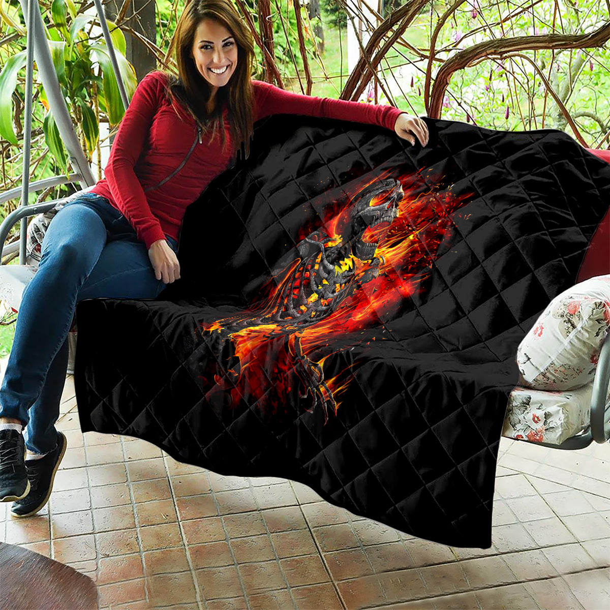 Fire Skull Quilt Dead Fire Skeleton Scream - Wonder Print Shop