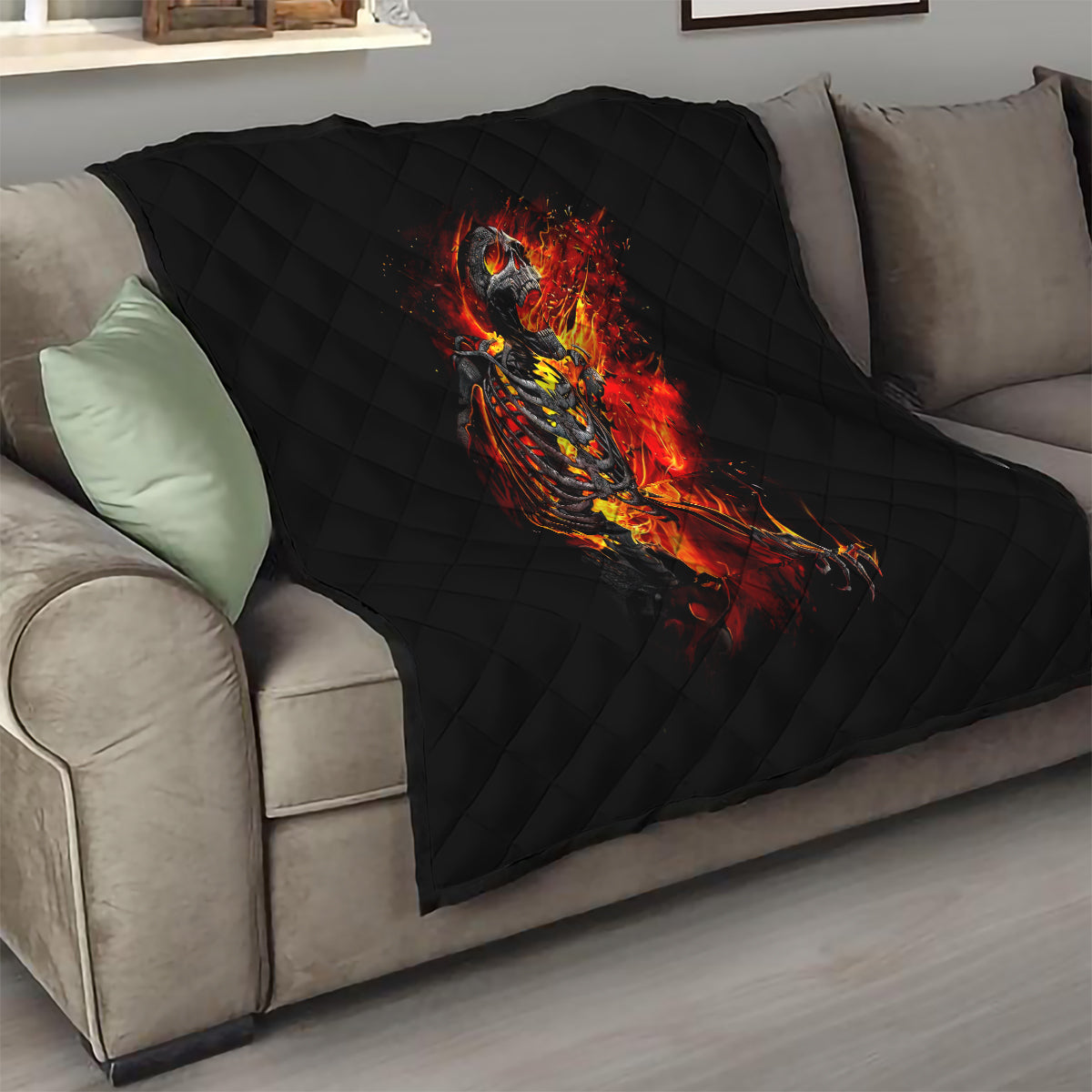 Fire Skull Quilt Dead Fire Skeleton Scream - Wonder Print Shop