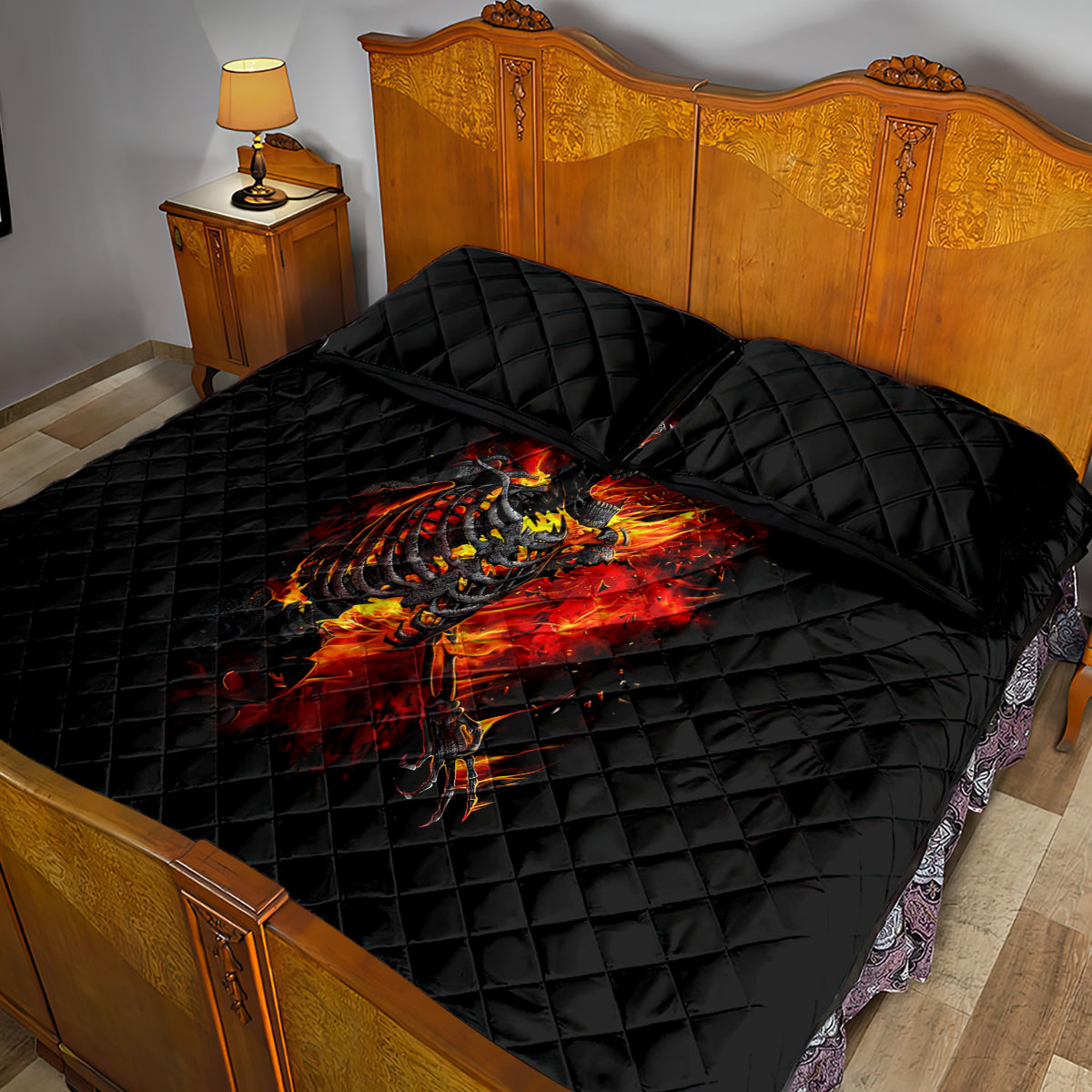 Fire Skull Quilt Bed Set Dead Fire Skeleton Scream - Wonder Print Shop
