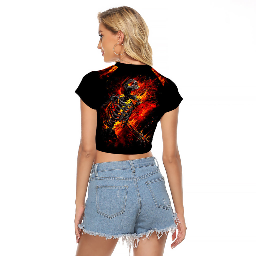 Fire Skull Raglan Cropped T Shirt Dead Fire Skeleton Scream - Wonder Print Shop