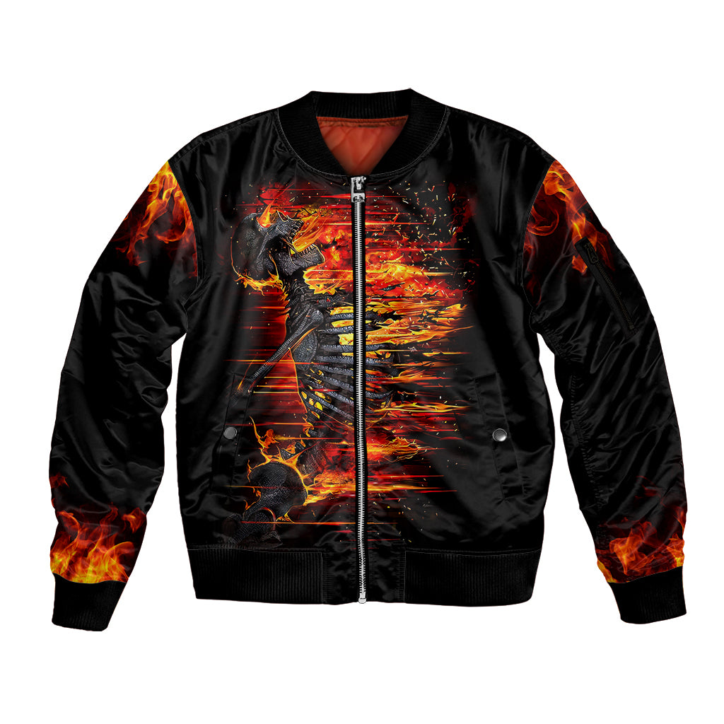 Fire Skull Sleeve Zip Bomber Jacket Dead Fire Skeleton Scream - Wonder Print Shop