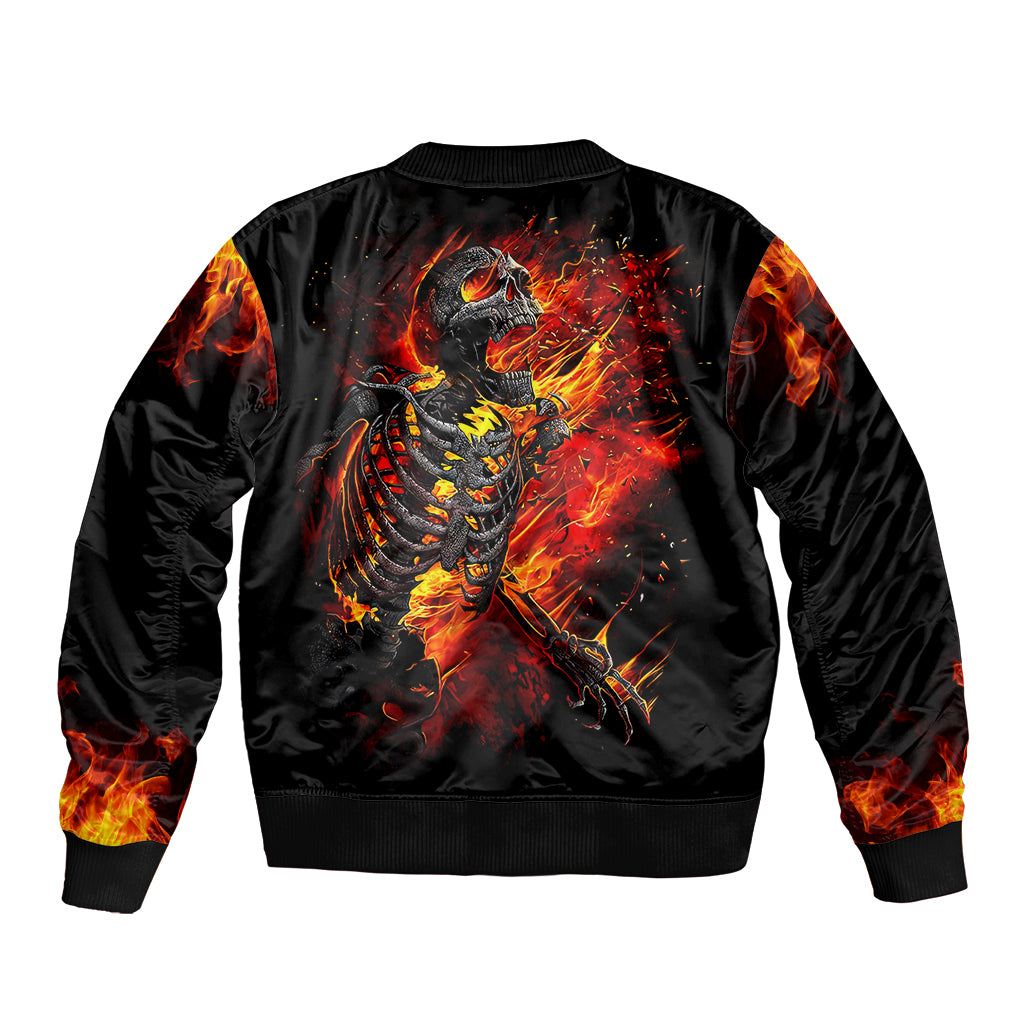 Fire Skull Sleeve Zip Bomber Jacket Dead Fire Skeleton Scream - Wonder Print Shop