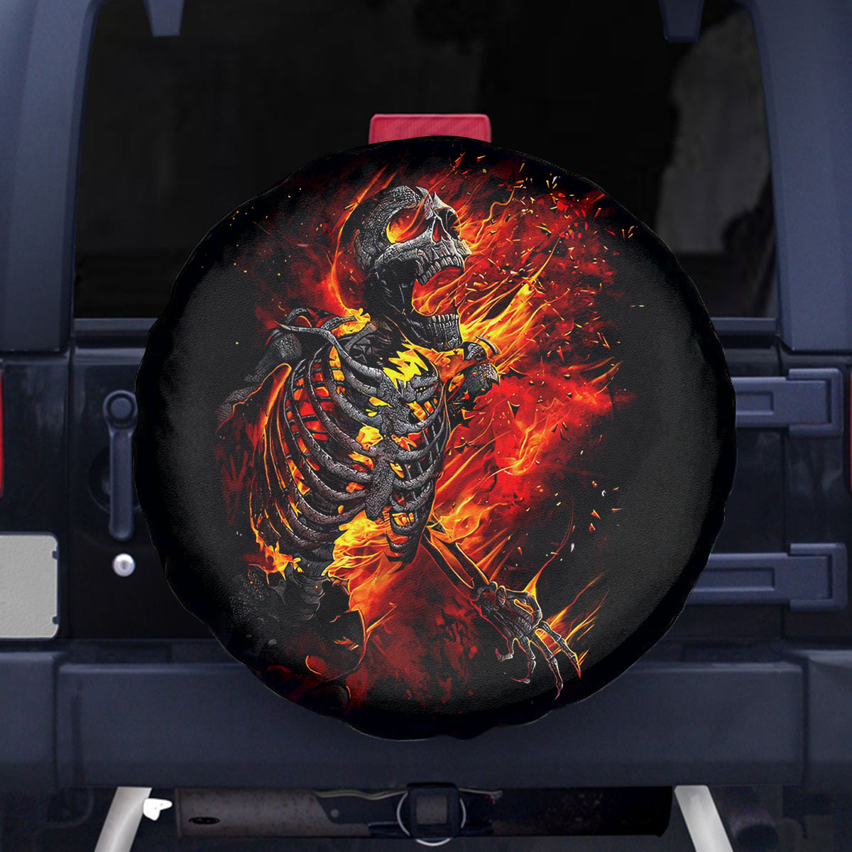 Fire Skull Spare Tire Cover Dead Fire Skeleton Scream - Wonder Print Shop