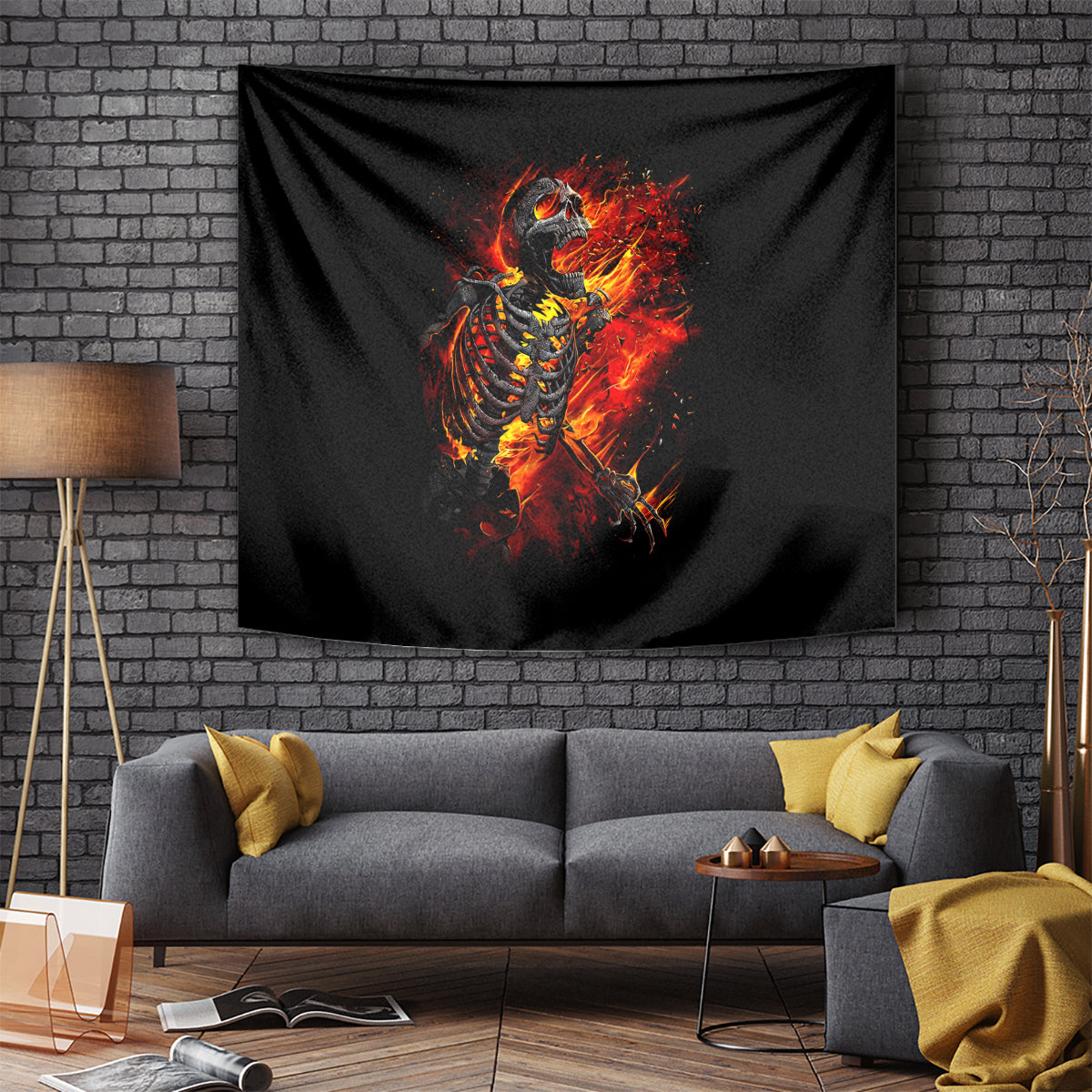 Fire Skull Tapestry Dead Fire Skeleton Scream - Wonder Print Shop